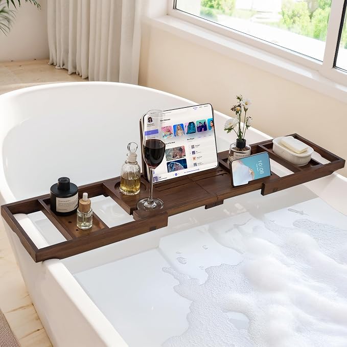Teak Bathtub Tray, Wooden Tray Caddy - Image 7