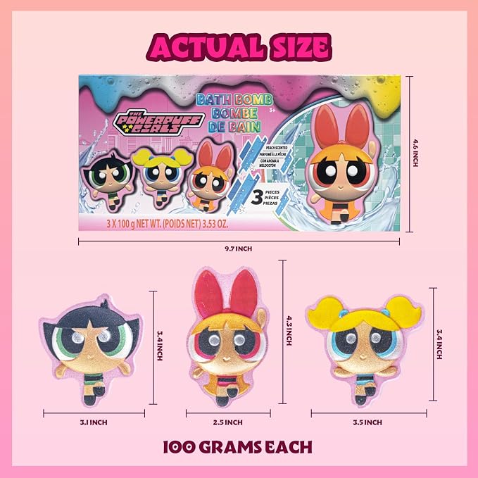The Powerpuff Girls Bath Bombs for Kids, Fun Bright Rainbow Colors, Peach - Image 6