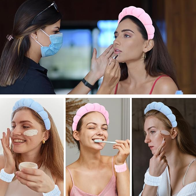 6Pcs Spa Set, Terry Cloth Headbands & Wrist Washbands - Image 5