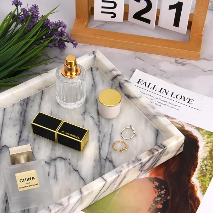Marble Bathroom Vanity Tray, Natural Luxury Vanity Home Kitchen Bathroom Table - Image 3