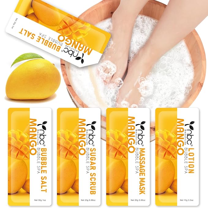 Pedicure Kit Foot Soak Set: Bubble Salt, Sugar Scrub, Massage Mask, Massage by nbcBeautiLab