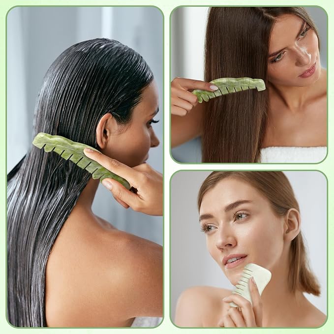 Geiserailie 2 Pcs Jade Combs Esthetician Supplies Massage Stone Hair Gua Sha - Image 4