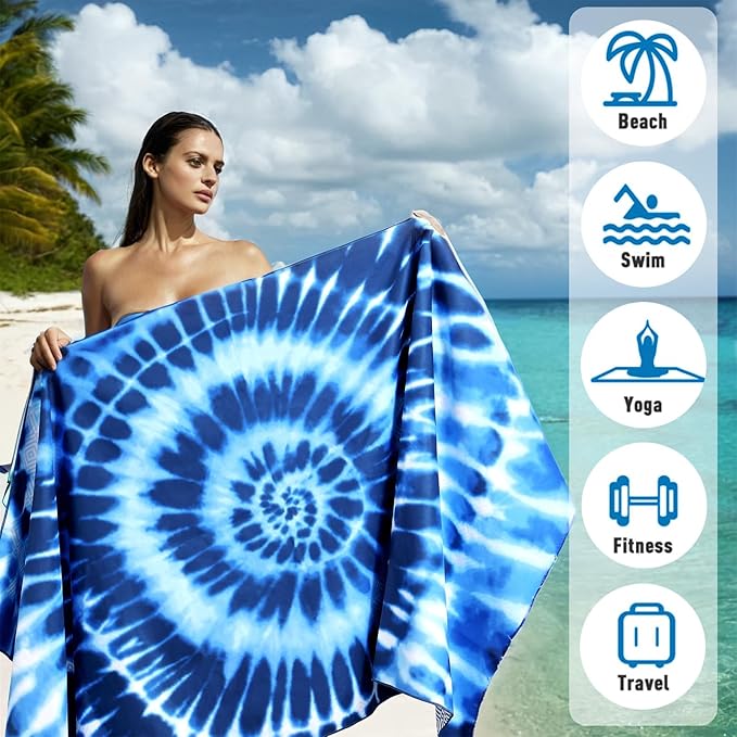 2 Pack Microfiber Beach Towel, Sand-Free Quick Drying Camping Super Absorbent - Image 4