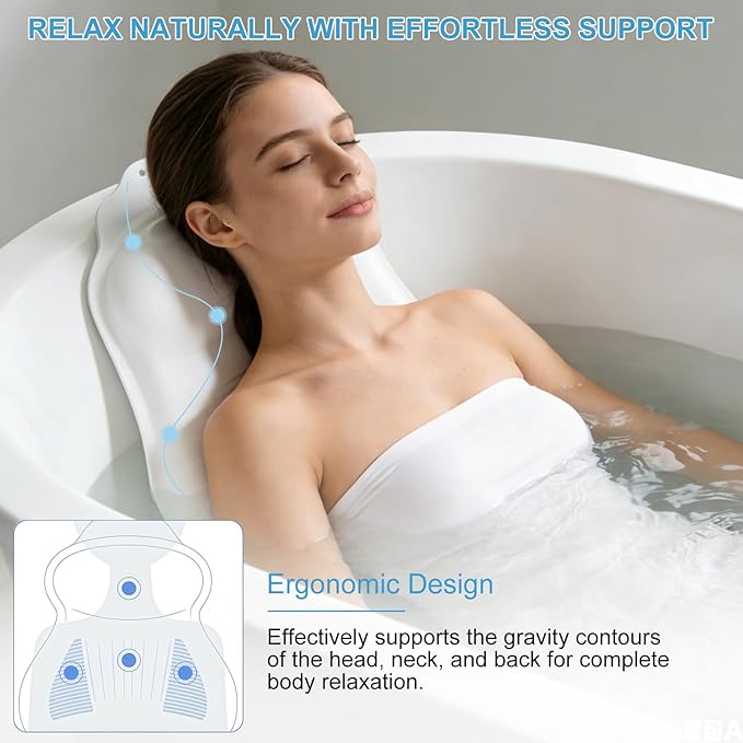 Soft Silicone Bath Pillow, Adjustable Airbag Ergonomic Neck Support Design - Image 2