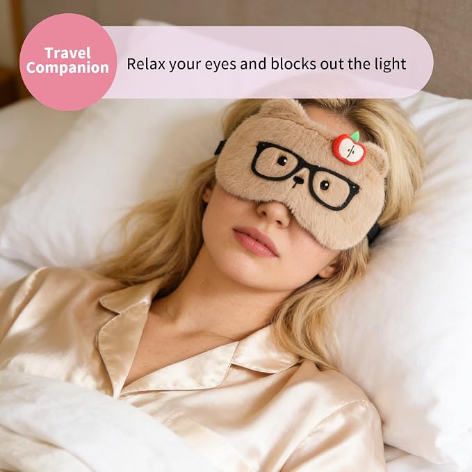 PERFECTSIGHT Sleep Eye Masks, Cute Plush Sleep Eye Cover Lightweight Adjustable - Image 3