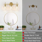 MOKATNG 3-Light Bathroom Light Fixtures, 19.5 Inch Brushed Gold Vanity Lights - Image 2