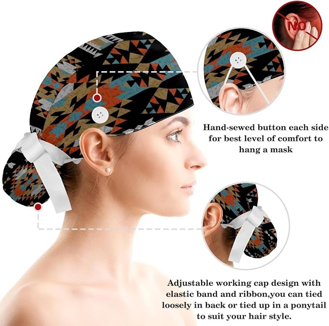 Ethnic Aztec Pattern Adjustable Scrub Cap Hat - Image 3
