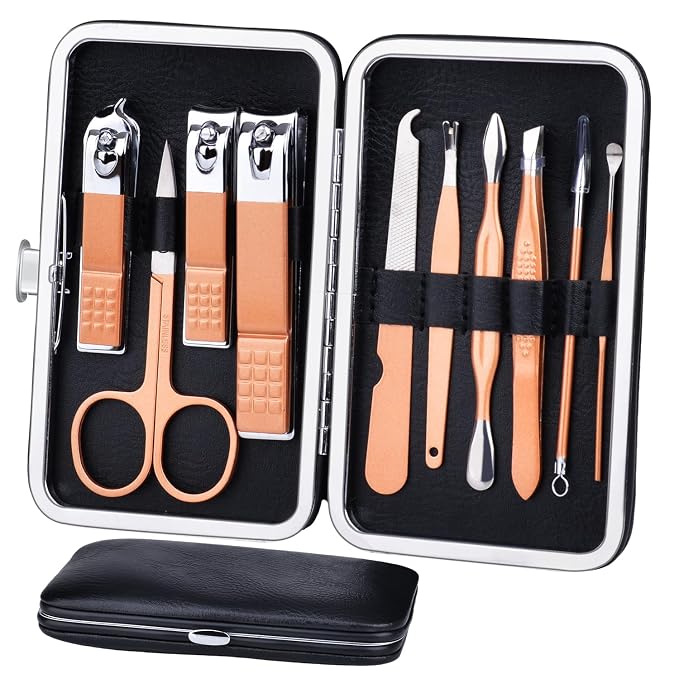 HANTEKAS Manicure Set 10 in 1 Stainless Steel, Nail Clippers Scissors Pedicure by HANTEKAS