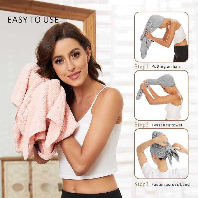 2 Pack Large Microfiber Hair Towel Wrap - Image 5