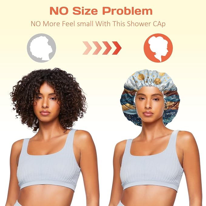 Shower Cap Reusable Double Layer Adjustable Elastic Waterproof EVA Hair Bath - Image 5