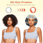 Shower Cap Reusable Double Layer Adjustable Elastic Waterproof EVA Hair Bath - Image 5