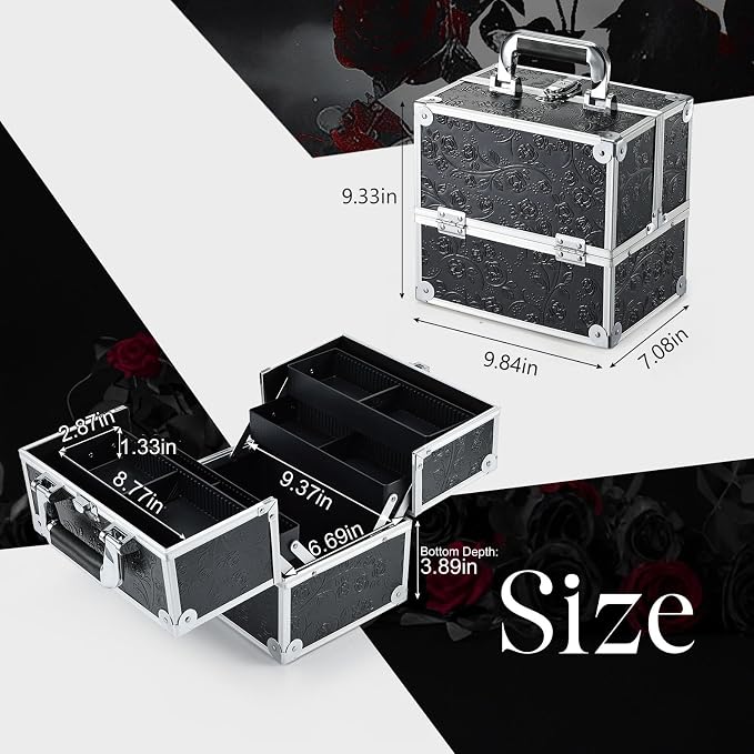 FRENESSA Makeup Train Case Cosmetic Box Portable Makeup Case Organizer 4 Trays - Image 5