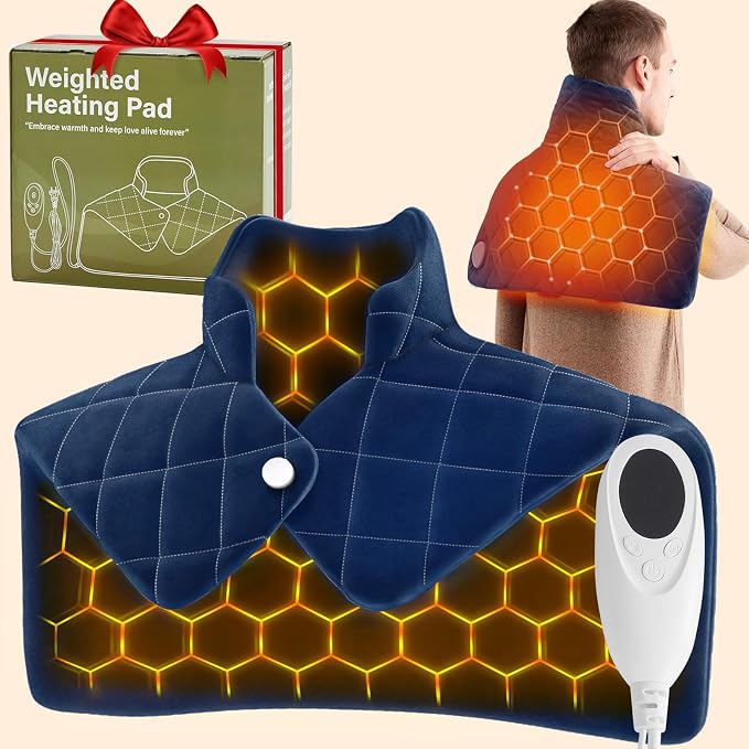 Blue Weighted Heating Pad for Neck Shoulders and Back, Valentines Day Gifts for by OCTROT