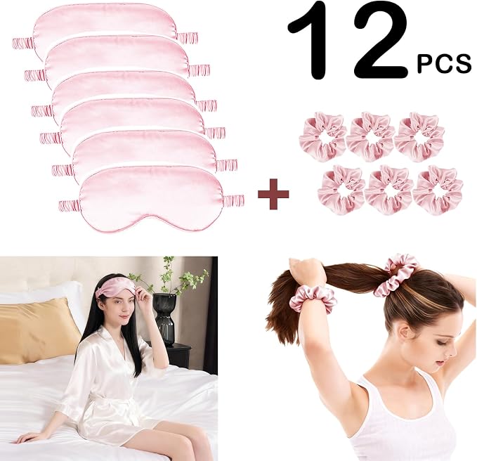 12Pcs Silk Sleep Masks Satin Eye Mask Silky Eyes Cover Blindfold Eyeshade Hair - Image 2