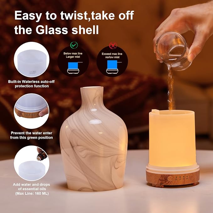 Classical Vase Art Glass Aromatherapy Diffuser 160ml ultrasonic Cool Mist Scent - Image 5