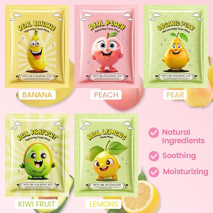 Kaely 10 Pack Fruit Face Masks for Kids, Kids Face Mask Spa Day Kit Supplies - Image 3