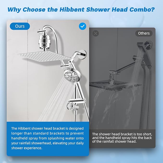 Hibbent Dual Filter All Metal 10"Rainfall Showerhead Combo, High Pressure - Image 7