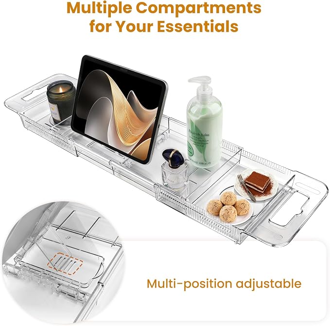 Foldable Bathtub Tray, Expandable to 80cm Acrylic Bath Tray - Image 2
