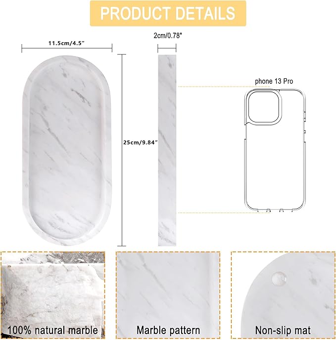 WORHE Natural Marble Vanity Tray Italy Oval Stone Trays - Image 4