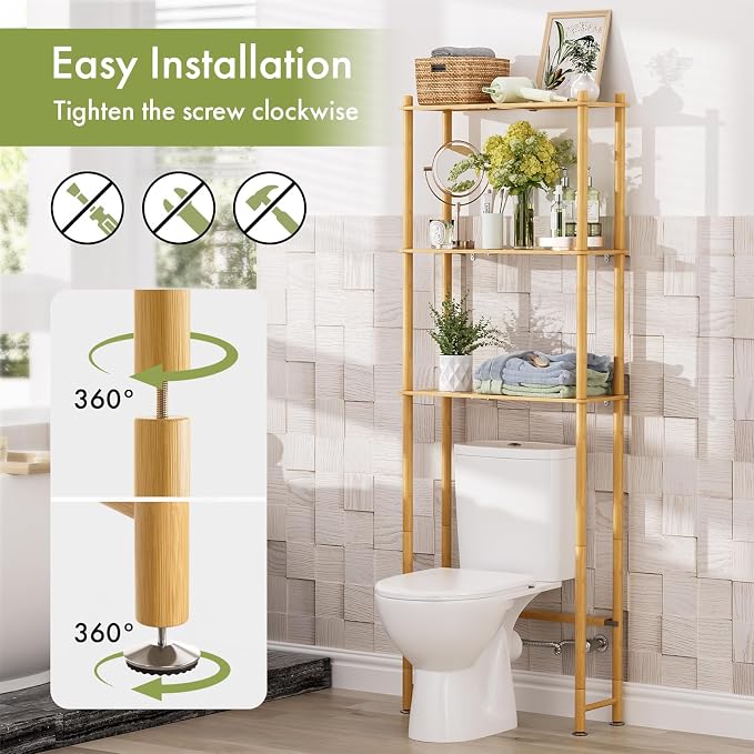AmazerBath Over The Toilet Storage Bamboo, Bathroom Over Toilet Organizer Rack - Image 6