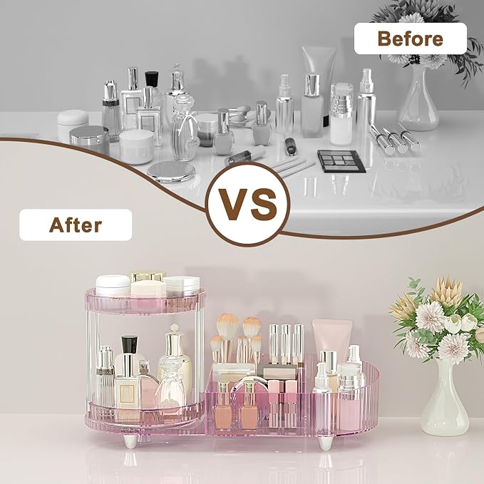 360 Rotating Vanity Makeup Organizer, 2 Small Trays & 5 Compartments - Image 6