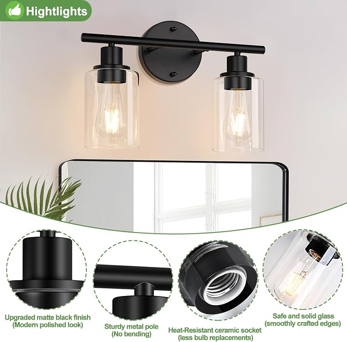 Zarbitta 2-Light Bathroom Light Fixtures, Bathroom Wall Lamp - Image 4