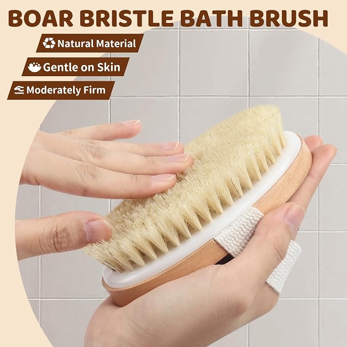 SAMEBUTECO 4 Pack Dry Body Brushing Brushes, Natural Bristle Exfoliating Scrub - Image 4