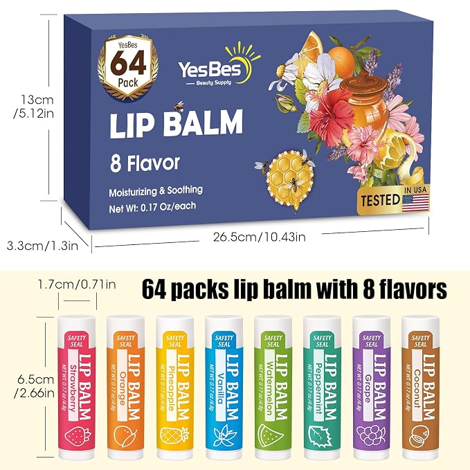 YesBes 64 Pack Lip Balm, Natural Lip Balm Bulk - Image 8