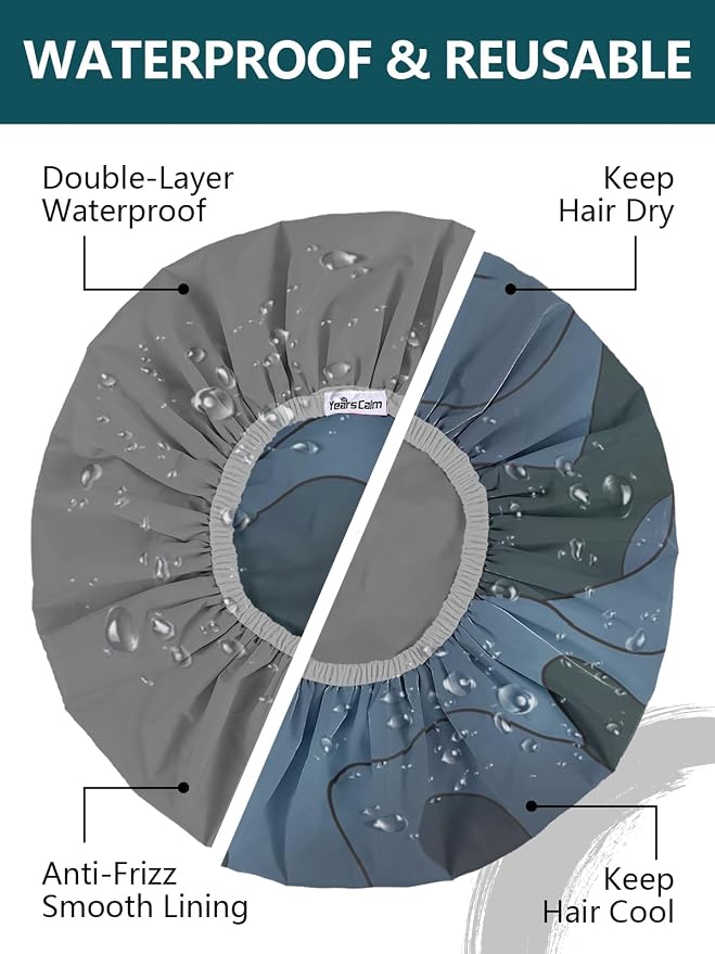 Years calm Men Shower Cap Reusable Waterproof, Dual-Layer Design, Double-Sided - Image 2