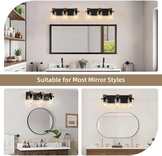 3-Light Farmhouse Bathroom Light Fixtures, Rustic Sconces Wall Lighting - Image 6