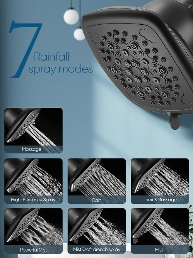 Cobbe Filtered Shower Head, 7 Modes High Pressure Shower Heads - Image 2