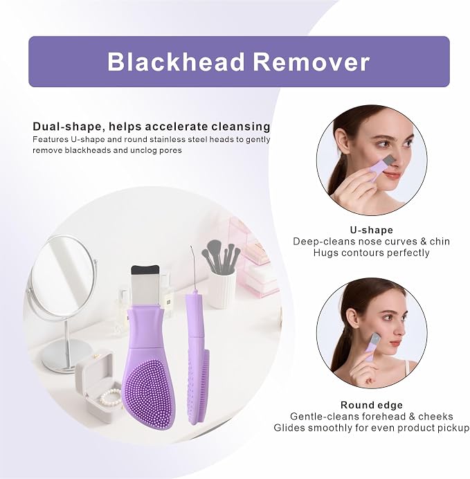 Blackhead Remover & Silicone Face Scrubber, Face Spatula, Facial Cleansing Brush - Image 4