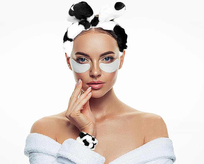 4PCS Cow Print Headbands for Washing Spa Face Wristband Set, Bath Makeup - Image 4