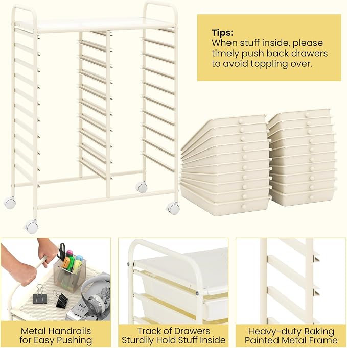Giantex 20 Drawers Rolling Cart, Mobile Storage Drawer Cart, Classroom Organizer - Image 4
