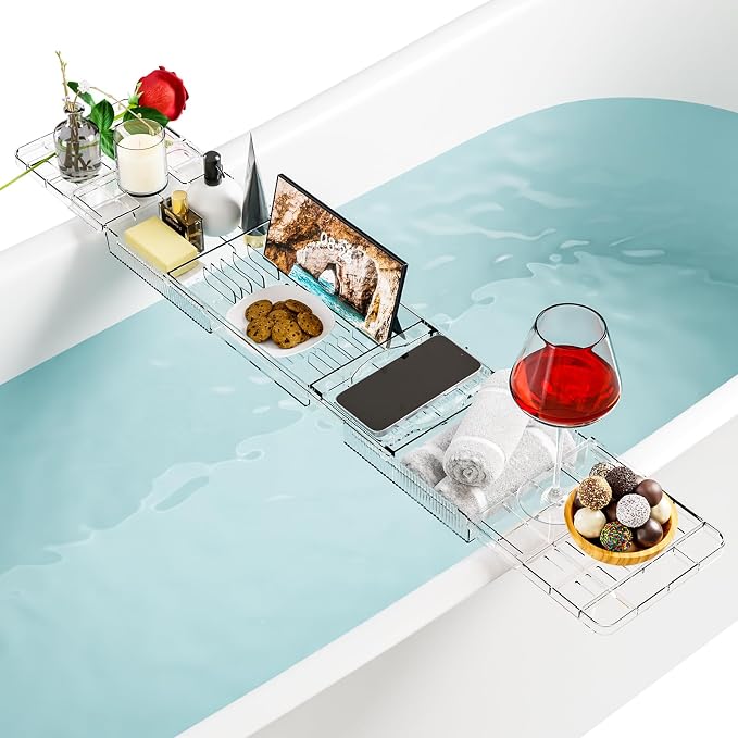 Yieach Iuxury Bathtub Trays For Tub, Expandable Bath Shelf Over Tub, Bath Board by Yieach