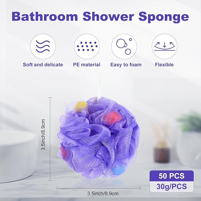 CHENGU 50 Pack Loofah Sponge Bath Sponge Shower Loofah Mesh Shower Ball Bath - Image 2