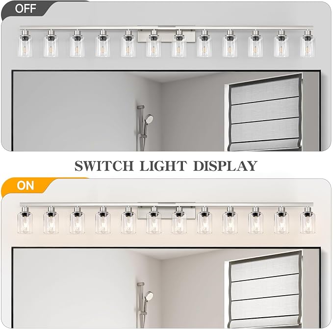 Brushed Nickel Bathroom Vanity Light, 12 Light Brushed Nickel Bathroom Lighting - Image 7