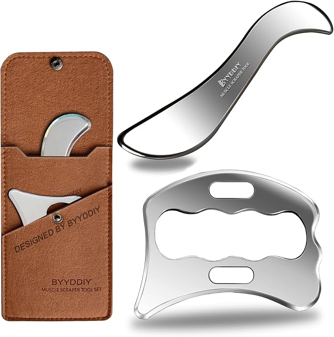 BYYDDIY SD 2 in 1 Stainless Steel GuaSha Muscle Scraper Tools Set, Scar Tissue by BYYDDIYMuscleScraperTools