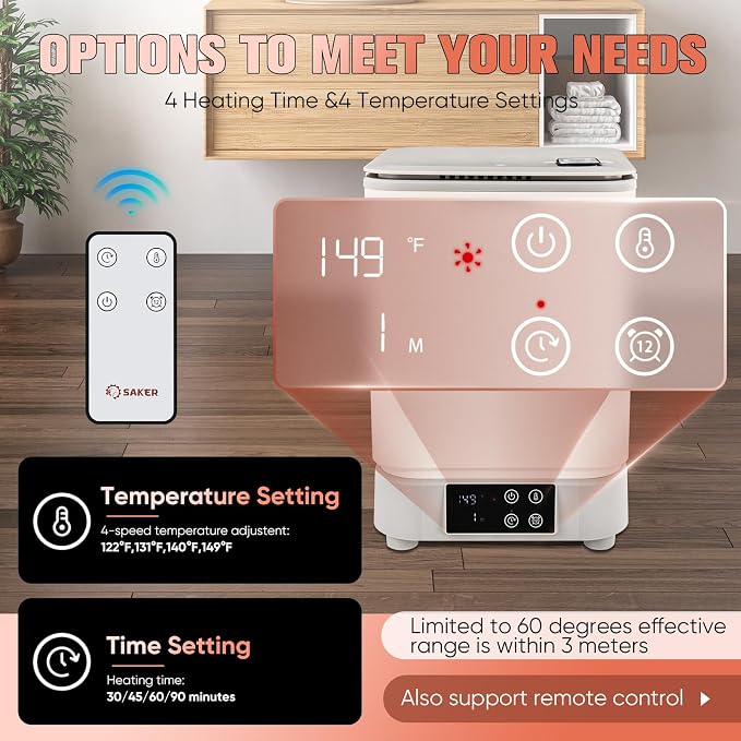 Saker Smart Foldable Towel Warmer – 30L Large Capacity, Adjustable Timer - Image 2