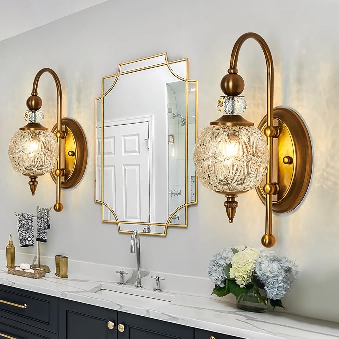 Piepooye Vintage Gold Wall Sconce Set of Two Mid Century Brushed Brass - Image 5