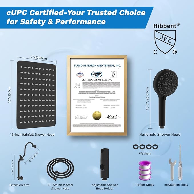 Hibbent cUPC Certified All Metal 10"Rainfall Showerhead Combo, High Pressure - Image 9