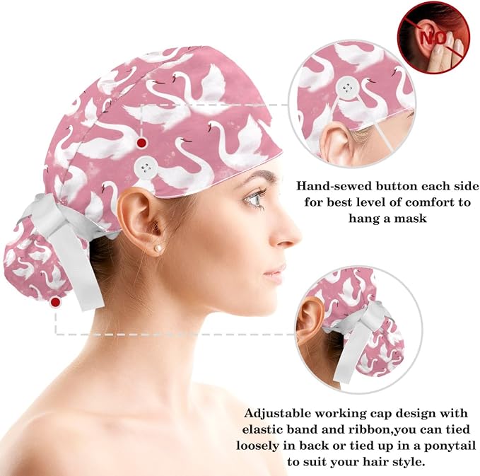 Scrub Cap with Hair Scrunchy, Ponytail Holder Surgical Cap - Image 3