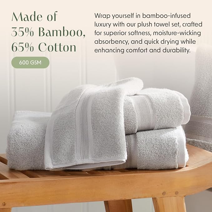 Springtree Home Luxury Bamboo Rayon Bath Towel Set of 4 | 35% Bamboo Rayon - Image 4