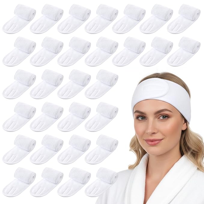 30 Pcs White Spa Headband, 23.6 x 3.3 Inch Soft Facial Headband Esthetician by Unknown