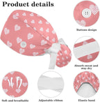 Scrub Caps Women Ponytail Cute Pink and White Leaves Caps Bouffant Working Hat - Image 4