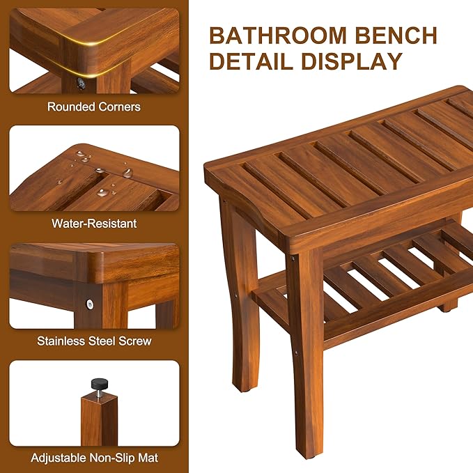 Teak Wood Shower Bench Stool - Image 4