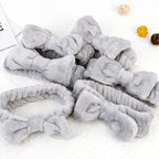 Casoty 6 Pcs Grey Spa Headband, Bow Hair Band, Soft Coral Fleece Makeup Headband - Image 7