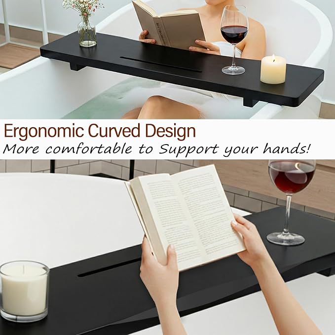 Elegant Black Bamboo Bathtub Tray Caddy - Image 6