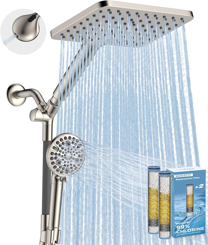 MakeFit Dual Filtered Rain Shower Head Combo, High Pressure Handheld Shower Head by MakeFit