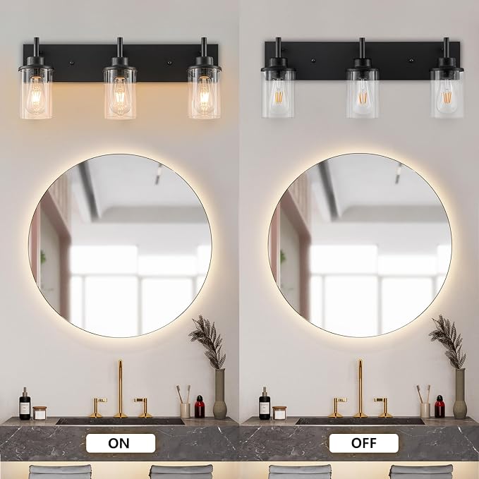 GoYeel Vanity Lighting Fixtures, Matte Black Bathroom Light Fixtures 3-Light - Image 4